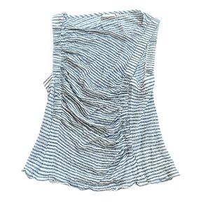 Deletta Blue and White Striped Tank Top Cotton Linen Blend Large